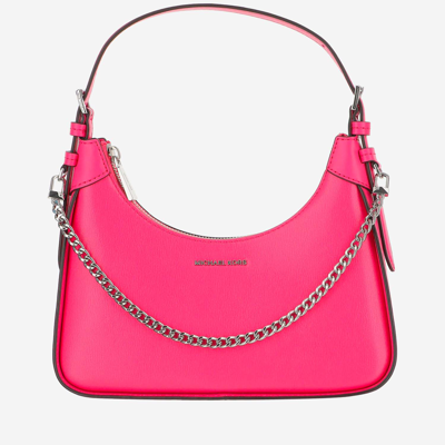 Shop Michael Michael Kors Logo Leather Shoulder Bag In Fuchsia