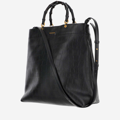 Shop Jil Sander Embossed Leather Tote Bag In Black