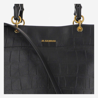 Shop Jil Sander Embossed Leather Tote Bag In Black