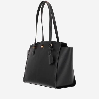 Shop Michael Michael Kors Chantal Large Leather Tote Bag In Black