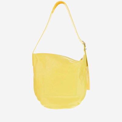Shop Jil Sander Crinkled Leather Medium Shoulder Bag In Yellow