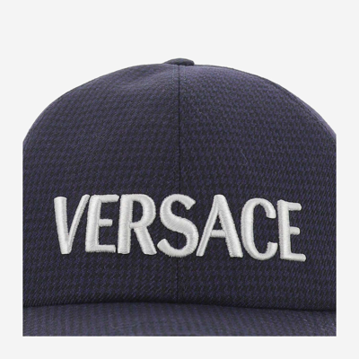 Shop Versace Logo Wool Baseball Hat In Blue