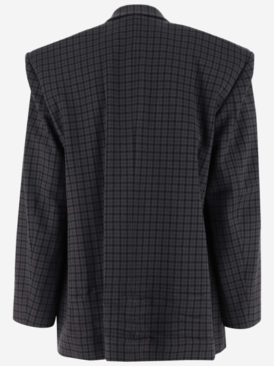 Shop Balenciaga Oversized Blazer With Houndstooth Pattern In Grey