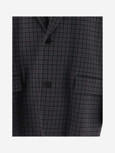 Shop Balenciaga Oversized Blazer With Houndstooth Pattern In Grey