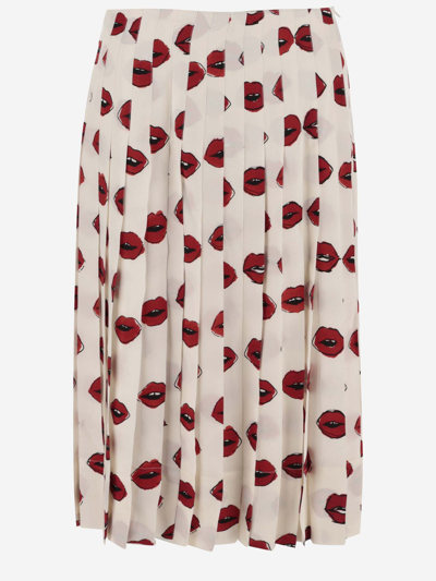 Shop Khaite Pleated Skirt With Graphic Print In Red