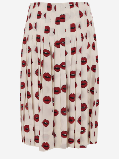 Shop Khaite Pleated Skirt With Graphic Print In Red