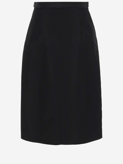 Shop Khaite Wool And Viscose Midi Skirt In Black