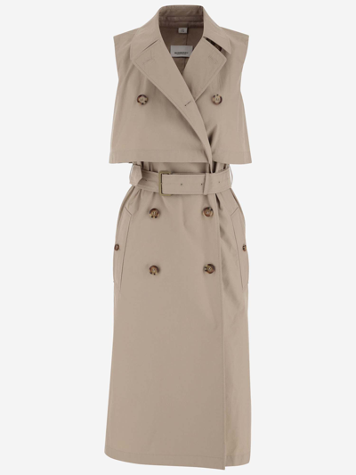 Shop Burberry Cotton Blend Trench Dress In Beige