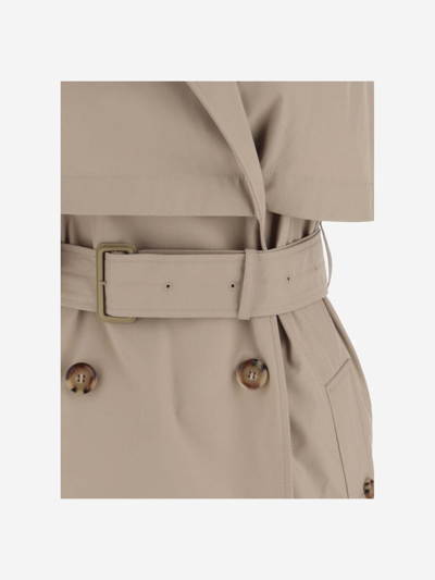 Shop Burberry Cotton Blend Trench Dress In Beige