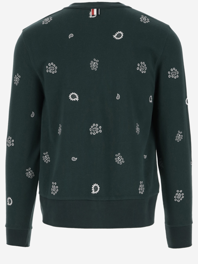Shop Thom Browne Cotton Cardigan With Embroidery In Green
