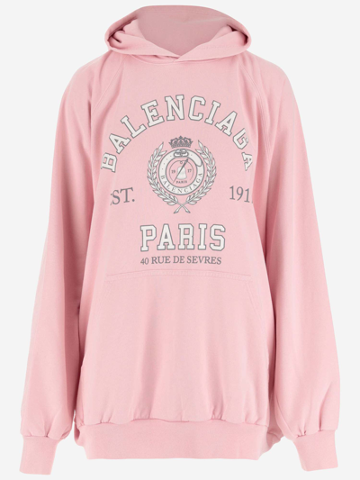 Shop Balenciaga Logo 1917 Cotton Hoodie In Pink