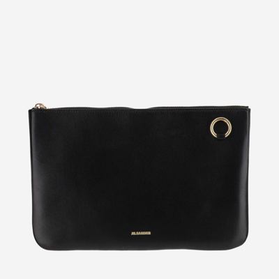Shop Jil Sander Leather Shoulder Bag With Logo In Black