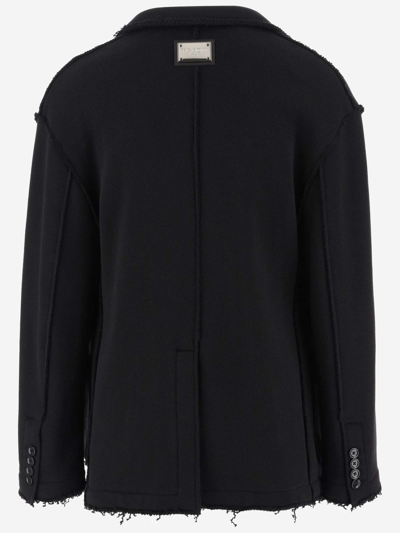 Shop Dolce & Gabbana Single-breasted Cotton Blend Jacket In Black