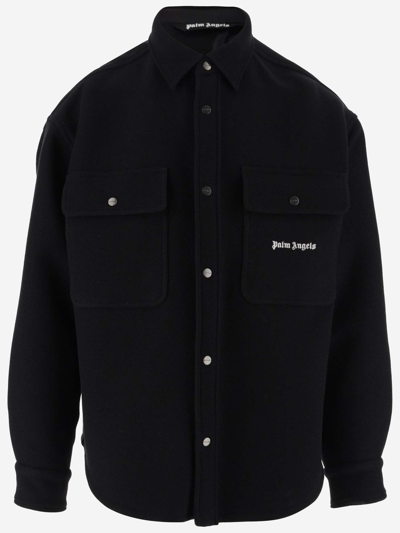 Shop Palm Angels Wool Jacket With Logo In Black