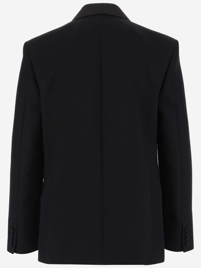Shop Valentino Double-breasted Wool Blazer With Silk Faille Scarf Collar In Black