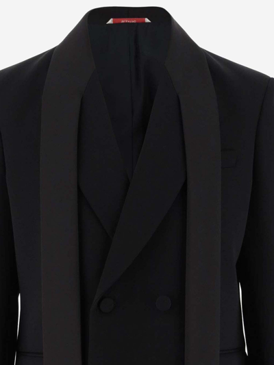 Shop Valentino Double-breasted Wool Blazer With Silk Faille Scarf Collar In Black