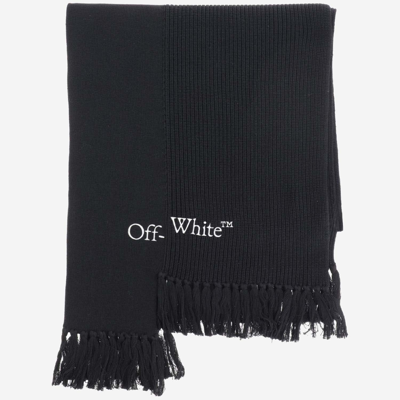 Shop Off-white Asymmetrical Cotton And Cashmere Blend Scarf In Black