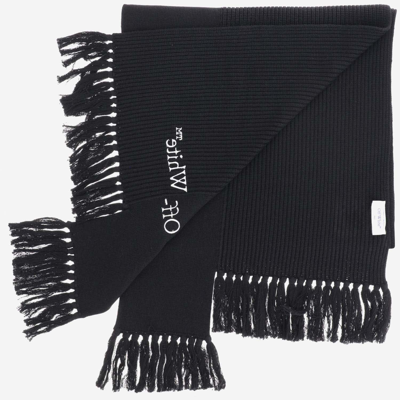 Shop Off-white Asymmetrical Cotton And Cashmere Blend Scarf In Black
