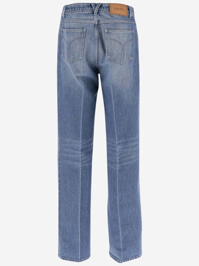 Shop Versace Cotton Denim Boyfriend Jeans