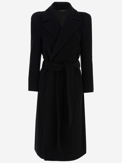 Shop Balenciaga Cashmere And Wool Blend Coat In Black
