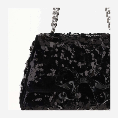 Shop Self-portrait Mini Sequin Bag With Bow In Black
