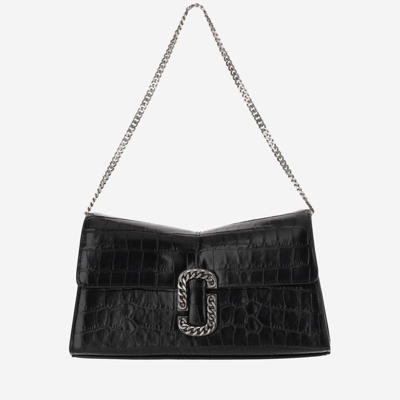 Shop Marc Jacobs The Croc-embossed St. Marc Convertible Clutch In Black