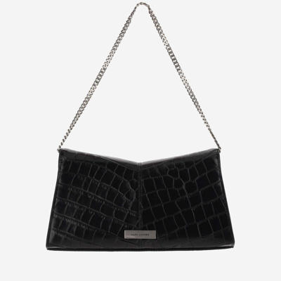 Shop Marc Jacobs The Croc-embossed St. Marc Convertible Clutch In Black