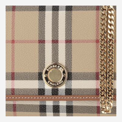 Shop Burberry Check Wallet With Chain Strap In Beige