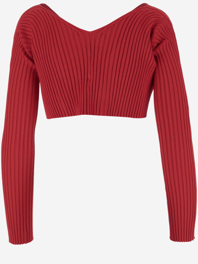 Jacquemus La Maille Pralù Cropped Cardigan In Red