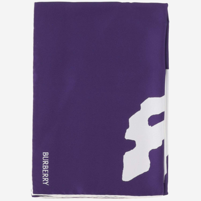 Shop Burberry Silk Scarf With Logo In Purple