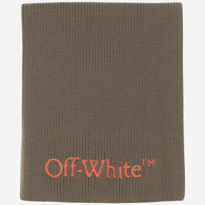 Shop Off-white Wool And Cashmere Scarf With Logo In Green