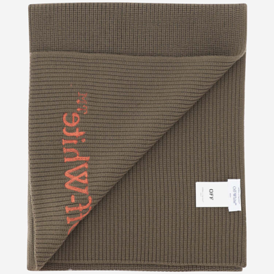 Shop Off-white Wool And Cashmere Scarf With Logo In Green