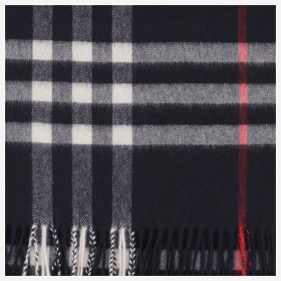 Shop Burberry Cashmere Scarf With Check Pattern In Blue