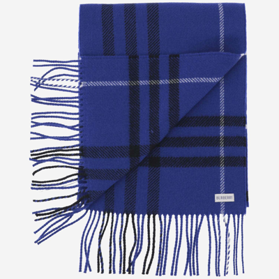 Shop Burberry Wool And Cashmere Blend Scarf In Blue