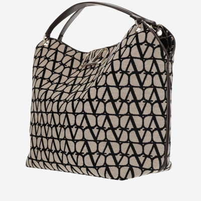 Shop Valentino Le Troisieme Shopping Bag In Iconographe Toile In Naturale-nero/fondant
