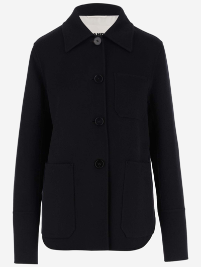 Shop Jil Sander Single-breasted Cashmere Short Coat In Blue