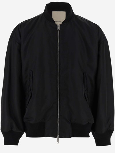 Shop Emporio Armani Nylon Bomber Jacket With Zipper In Black