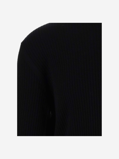 Shop Giorgio Armani Ribbed Wool Sweater In Black