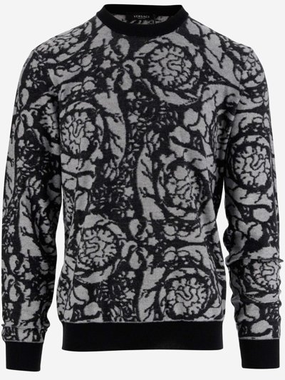 Shop Versace Silhouette Baroque Sweater In Black