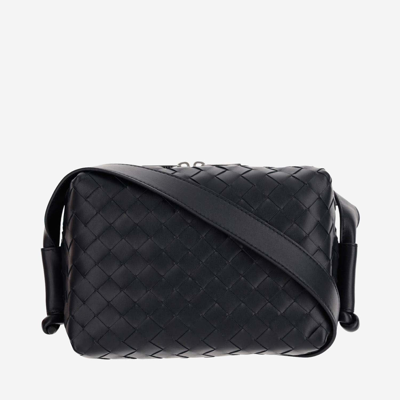 Shop Bottega Veneta Woven Camera Bag In Space-silver