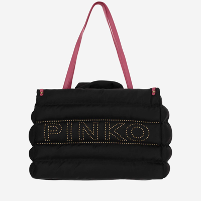 Shop Pinko Quilted Tote Bag With Logo In Black