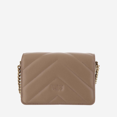 Shop Pinko Mini Love Click Shoulder Bag In Beige