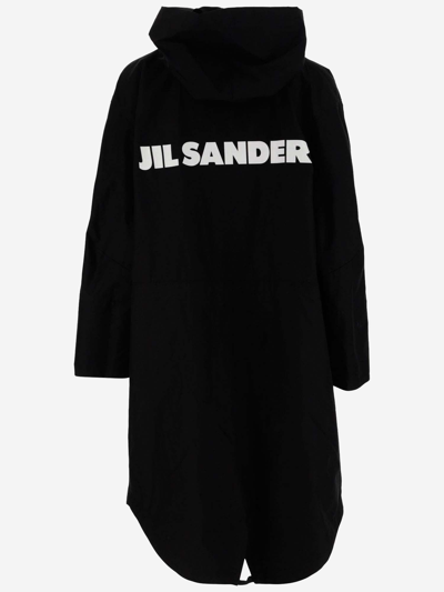 Shop Jil Sander Cotton Parka With Contrasting Logo In Black