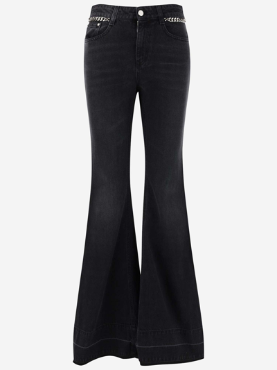 Shop Stella Mccartney Flared Denim Jeans With Chain Detail In Black