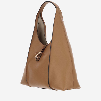 Shop Tod's T Timeless Medium Leather Hobo Bag In Beige