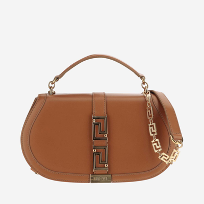 Shop Versace Goddess Greek Shoulder Bag In Brown