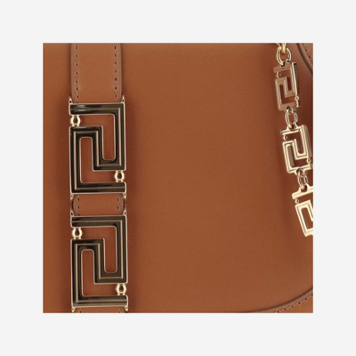 Shop Versace Goddess Greek Shoulder Bag In Brown