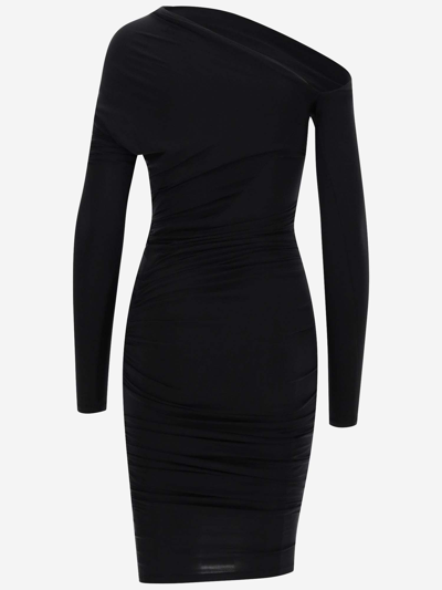 Shop Balenciaga Asymmetrical Cupro Blend Dress In Black