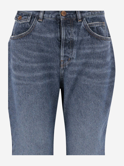 Shop Chloé Flared Jeans In Cotton And Hemp Denim In Faded Denim