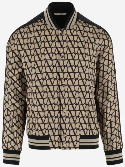 Shop Valentino Viscose Bomber Jacket With Iconographe Toile Print In Red